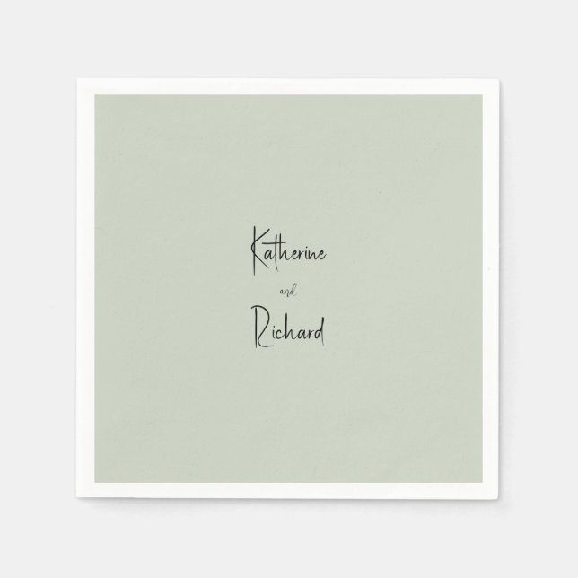 Serviette En Papier Simple Sage Léger Personnalisé Mariage Cocktail II (Devant)