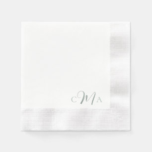 Serviette En Papier Simple Sage Monogramme Combo Police Mariage Cockta