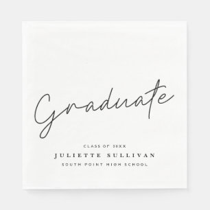 Serviette En Papier Simple Script Black and White Graduation Party