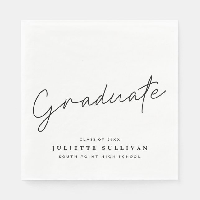 Serviette En Papier Simple Script Black and White Graduation Party (Devant)