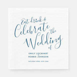 Serviette En Papier Simple script bleu sur les serviettes mariages bla