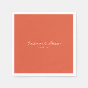 Serviette En Papier Simple Script Coucher de soleil Orange Mariage