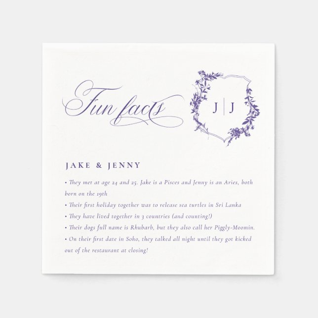 Serviette En Papier Simple Script Lilac Purple Mariage Logo Faits amus (Devant)