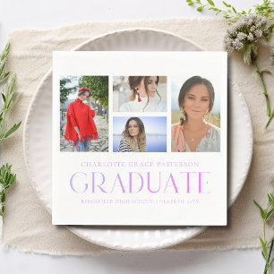 Serviette En Papier Simple Script Multi Photo Grad Graduation Party