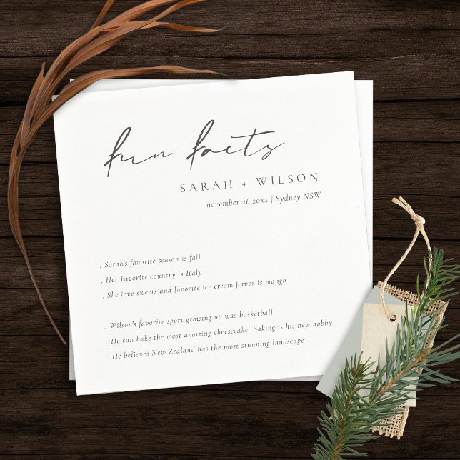 Serviette En Papier Simple Script noir blanc Mariage faits amusants (Créateur téléchargé)