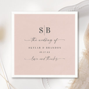 Serviette En Papier Simple Solid Color Light Pink Wedding Monogram