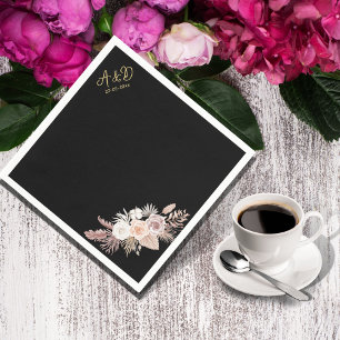 Serviette En Papier SIMPLE STYLE BOHO mariage FLORAL NOIR