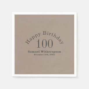 Serviette En Papier Simple Tan et gris charbon 100e anniversaire