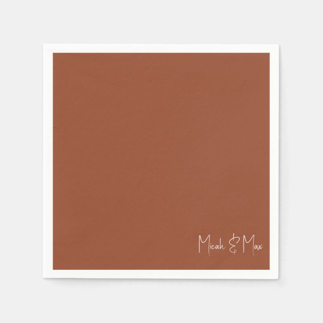 Serviette En Papier Simple Terracotta Script Names Mariage Cocktail (Devant)