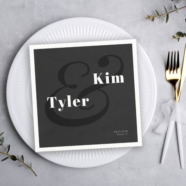 Serviette En Papier Simple typographie moderne mariage noir et blanc (Créateur téléchargé)