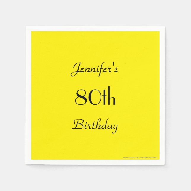 Serviette En Papier Simple Yellow Paper Napkins, 80th Birthday Party (Devant)