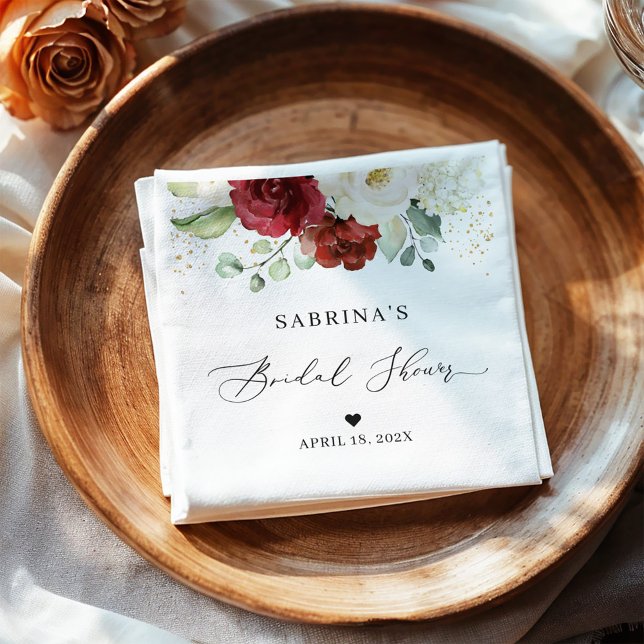 Serviette En Papier Simplement Belle Fête de Mariage Florale Rouge et  (Créateur téléchargé)