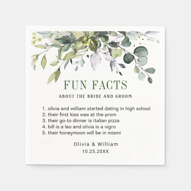 Serviette En Papier Simplement Elegant Eucalyptus Fun Facts Mariage (Devant)