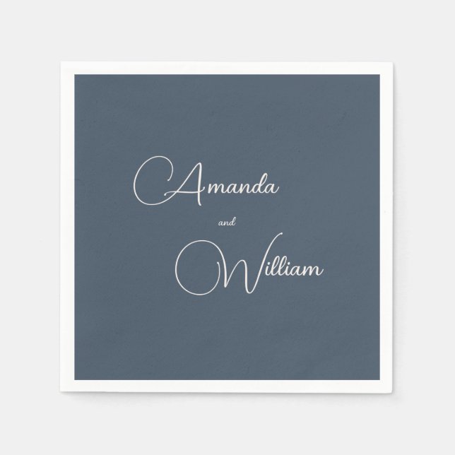 Serviette En Papier Simplicité moderne Mariage bleu marine (Devant)