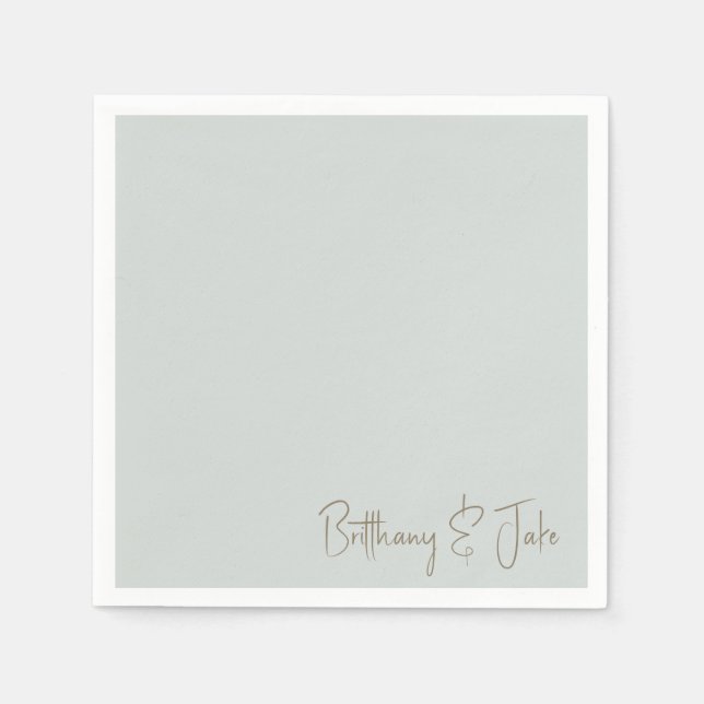 Serviette En Papier Simply Sage Gold Script Mariage Cocktail (Devant)