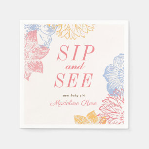 Serviette En Papier Sip et voir Baby shower Étiquette Floral moderne