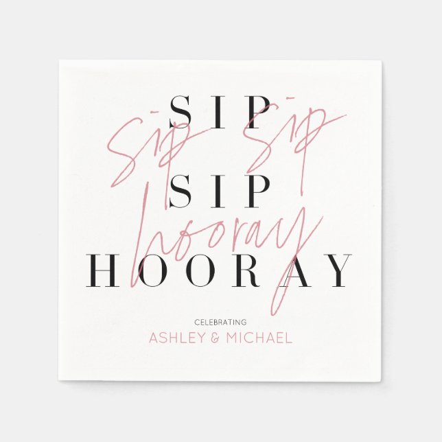 Serviette En Papier Sip Hooray Black White Engagement Party Napkin (Devant)