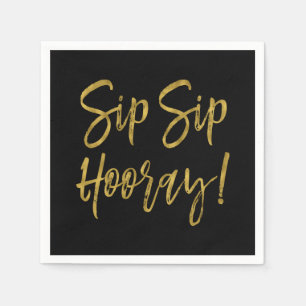 Serviette En Papier Sip Hooray Faux Gold Foil et serviettes noires