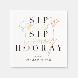 Serviette En Papier Sip Sip Hooray Black White Gold Couple's Shower