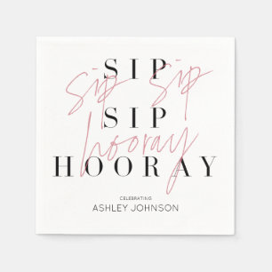 Serviette En Papier Sip Sip Hooray Black White Photo Fête des mariées