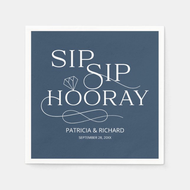 Serviette En Papier Sip Sip Hooray Engagement Party Blue (Devant)