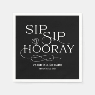 Serviette En Papier Sip Sip Hooray Engagement Party Noir