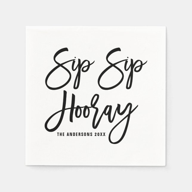 Serviette En Papier Sip Sip Hooray papier Mariage lettres main serviet (Devant)