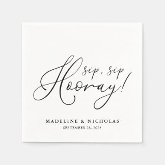Serviette En Papier Sip Sip Hourra Mariage Moderne Noir et Blanc