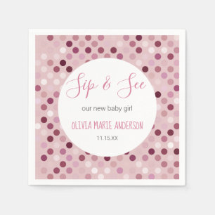 Serviette En Papier Sip & Voir bébé fille douche Pois roses