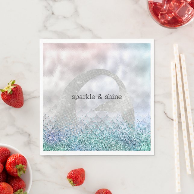 Serviette En Papier Sirène d'eau rose violet Parties scintillant d'arg (En situation)