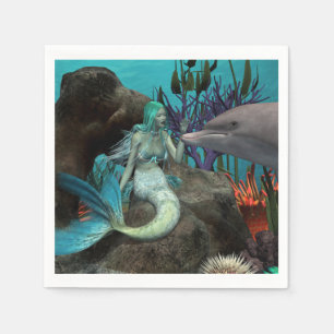 Serviette En Papier Sirène et dauphin sous la mer