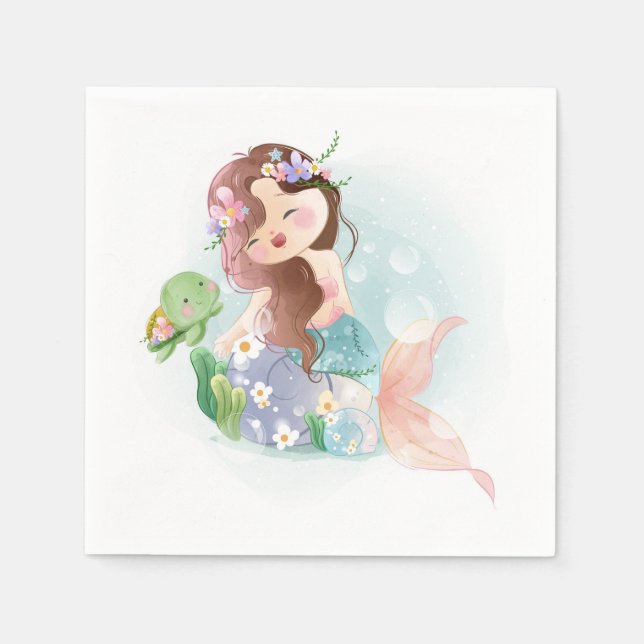 Serviette En Papier Sirène et tortue (Devant)