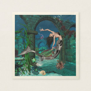Serviette En Papier Sirène merveilleuse avec des poissons d'imaginair