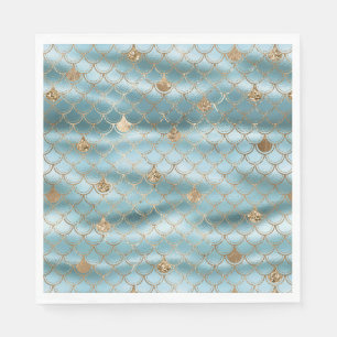 Serviette En Papier Sirène Parties scintillant or bleu Aqua