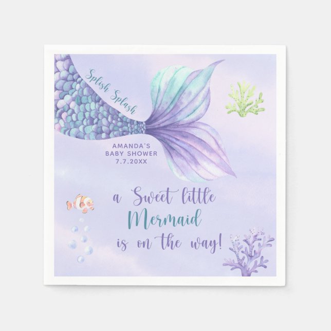 Serviette En Papier Sirène Sous Le Baby shower De Fille De Mer (Devant)