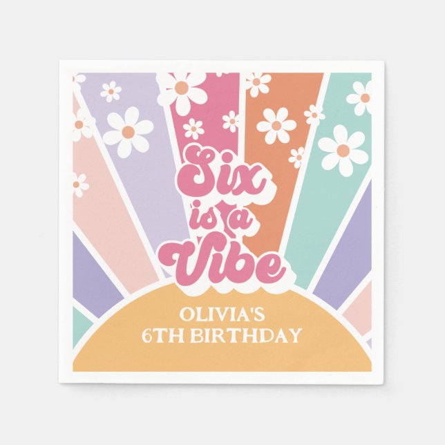 Serviette En Papier Six est Vibe Retro Sunshine Rainbow Daisy (Devant)