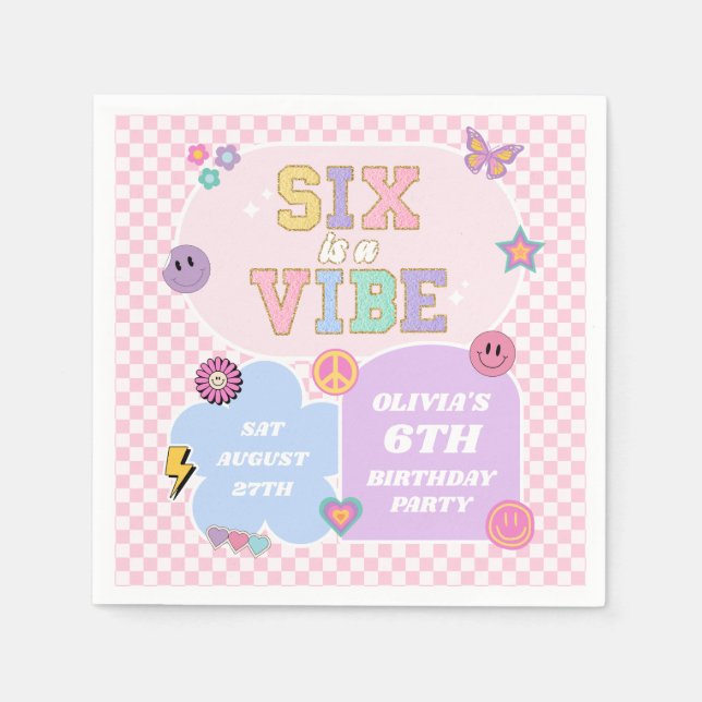 Serviette En Papier Six Is A Vibe Preppy Patch 6e Anniversaire (Devant)