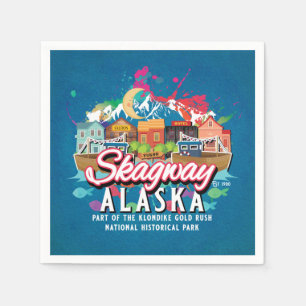 SERVIETTE EN PAPIER SKAGWAY ALASKA DÉCOUPAGE DE LA VILLE HISTORIQUE D