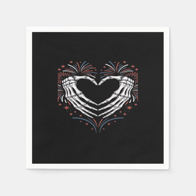 Serviette En Papier Skeleton Coeur main 4ème De L'Amérique Patriotique (Devant)