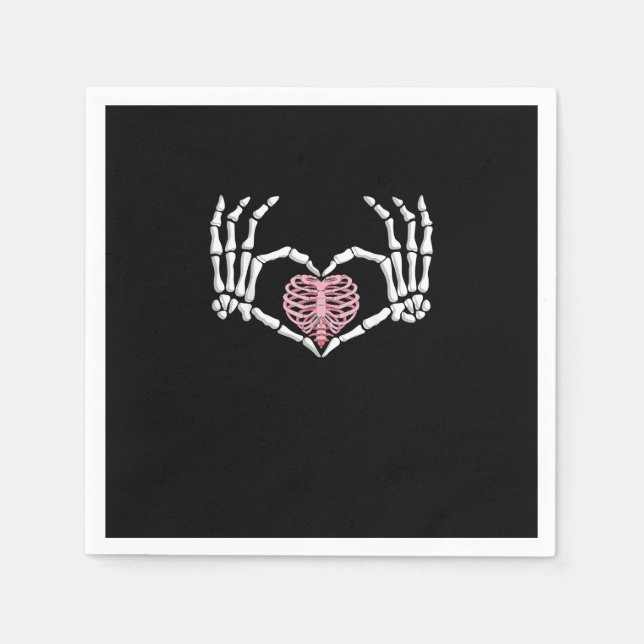 Serviette En Papier Skeleton Coeur main drôle Halloween Femmes Hommes (Devant)