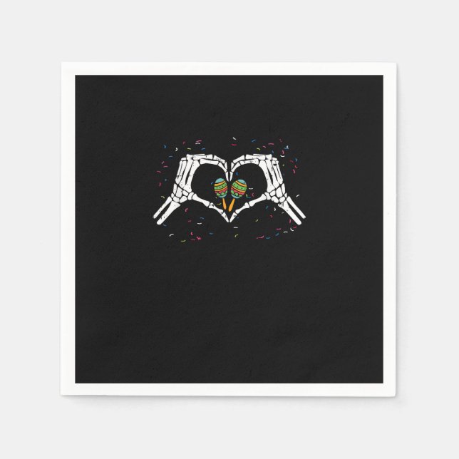 Serviette En Papier Skeleton Coeur main Maracas Cinco De Mayo Mexicain (Devant)