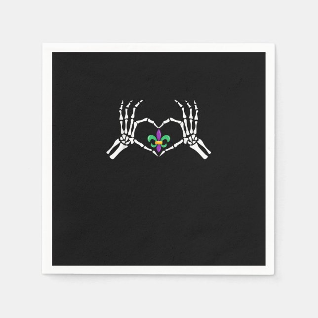 Serviette En Papier Skeleton Coeur main Mardi Gras (Devant)
