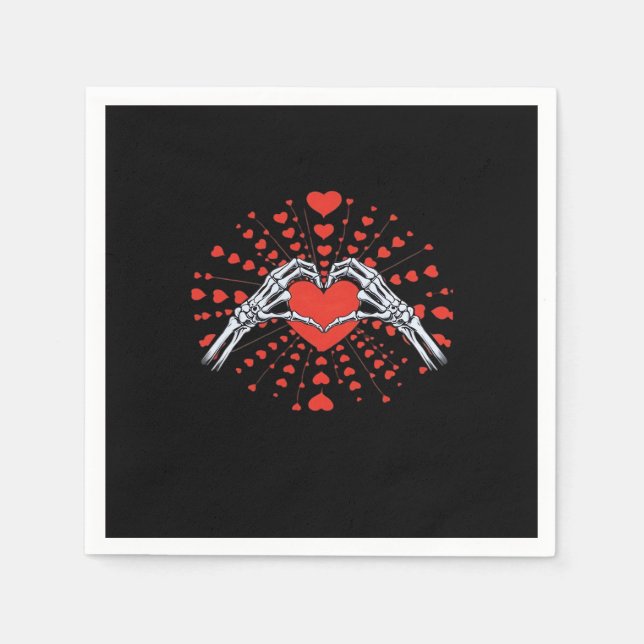 Serviette En Papier Skeleton Coeur main Valentines Jour drôle 2025 Ent (Devant)