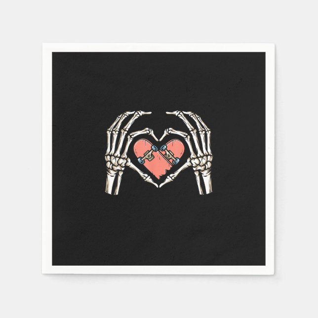 Serviette En Papier Skeleton Hand Heart Skateboard Valentines Day Funn (Devant)
