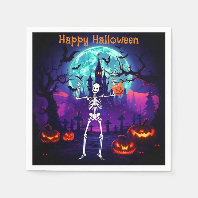 Serviette En Papier Skeleton Joyeux Halloween Napkins (Devant)