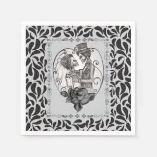 Serviette En Papier Skeleton Love Couple Mariage Danse Mariage gothiqu