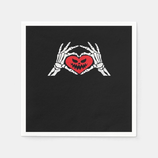 Serviette En Papier Skeleton Met Un Coeur Halloween Éffrayant (Devant)
