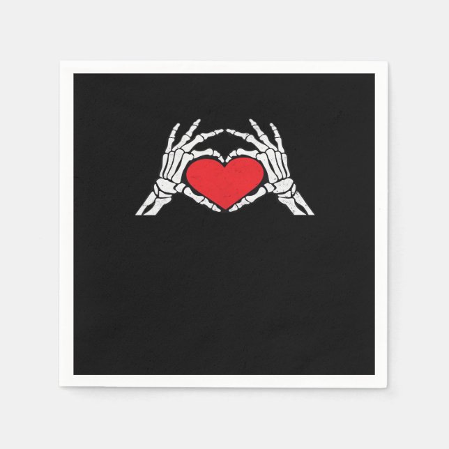 Serviette En Papier Skeleton Met Un Coeur Rouge Classique (Devant)