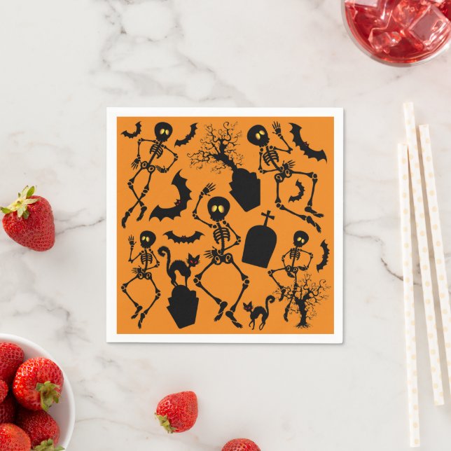 Serviette En Papier Skeletons d'Halloween Macabre Dance (En situation)