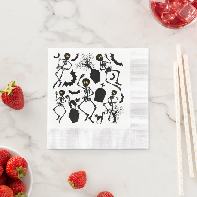 Serviette En Papier Skeletons d'Halloween Macabre Dance (En situation)